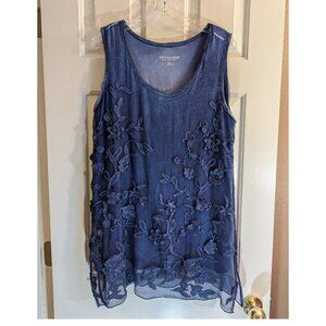 Soft Surroundings Blue Silk Embroidered Tunic Tank Top Small